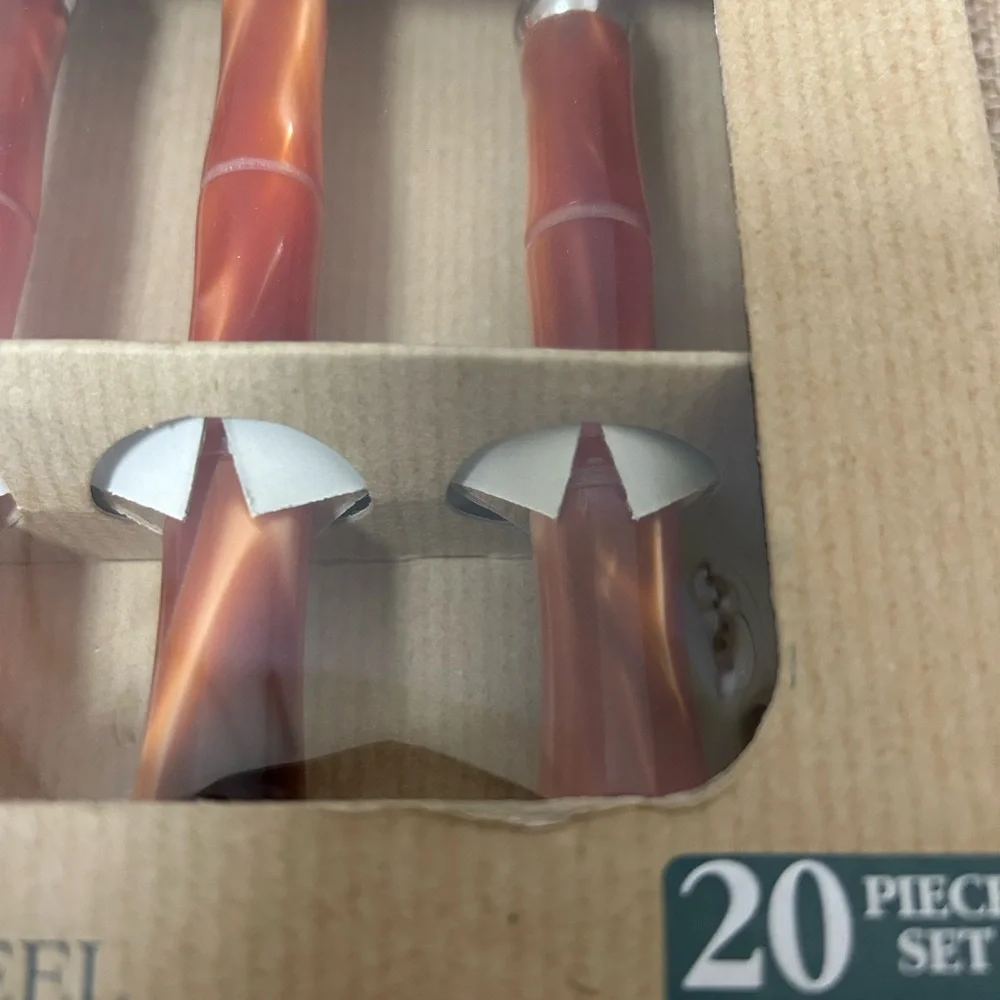 Inox Italian Acrylic Orange Pearl Bamboo 18/10 Flatware Set. 20 Pieces Vintage